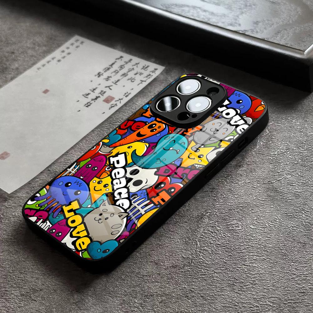 Чехол для телефона 'Вечеринка монстров' для iPhone 17 Pro Max 14 Pro 15 12 11 13 Mini X XR XS 16 Plus SE Стеклянная крышка