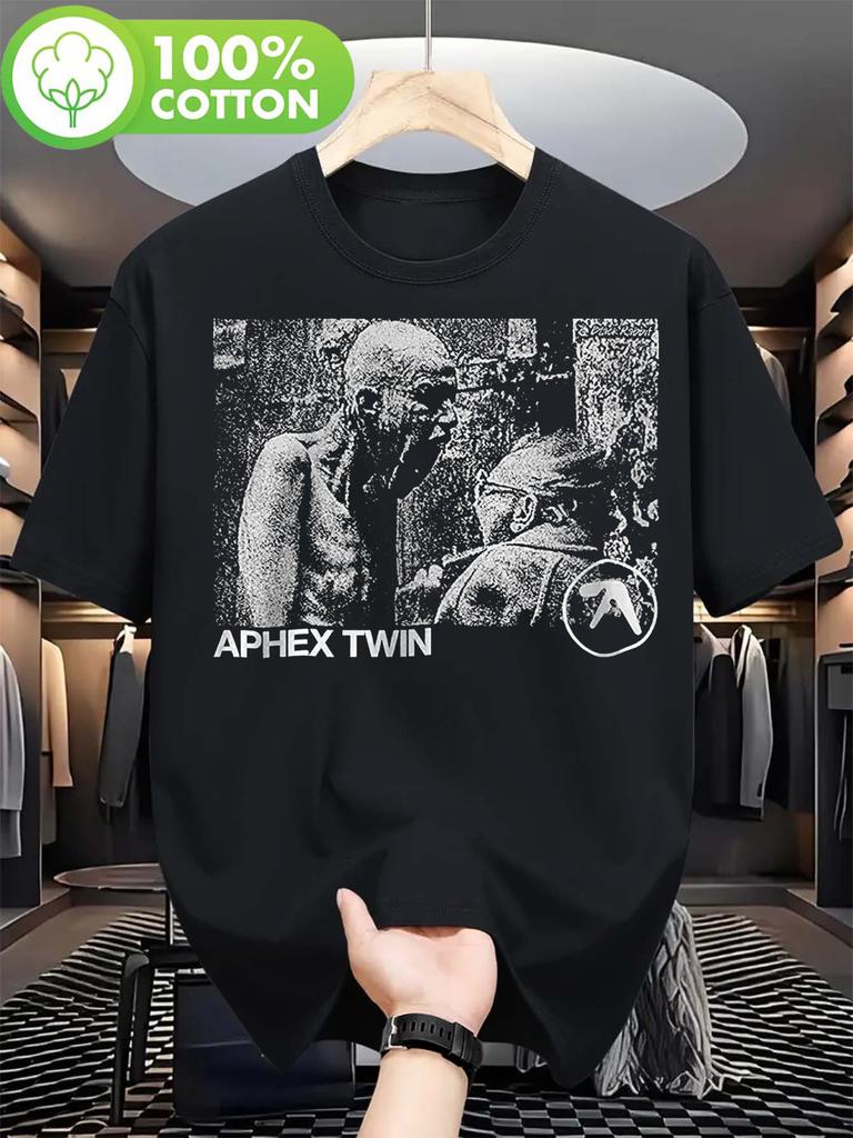 Мужская футболка с логотипом Aphex Twin / классическим узором-постером для музыкальных концертов и повседневной носки - Мужская летняя хлопковая grap...