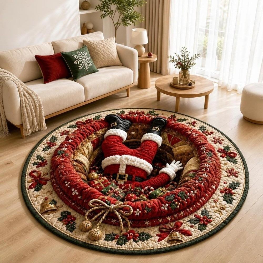 2D Flat Printed Christmas Rug Non-Slip Xmas Home Decor Christmas Doormat Indoor