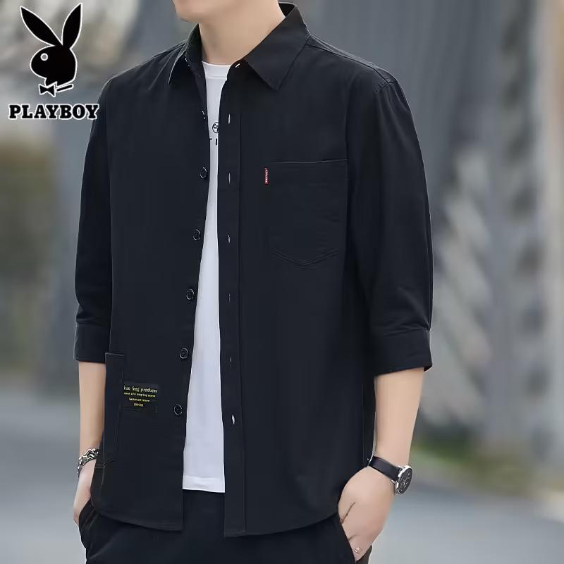 PLAYBOY Men's Cotton 3/4 Sleeve Casual Shirt
