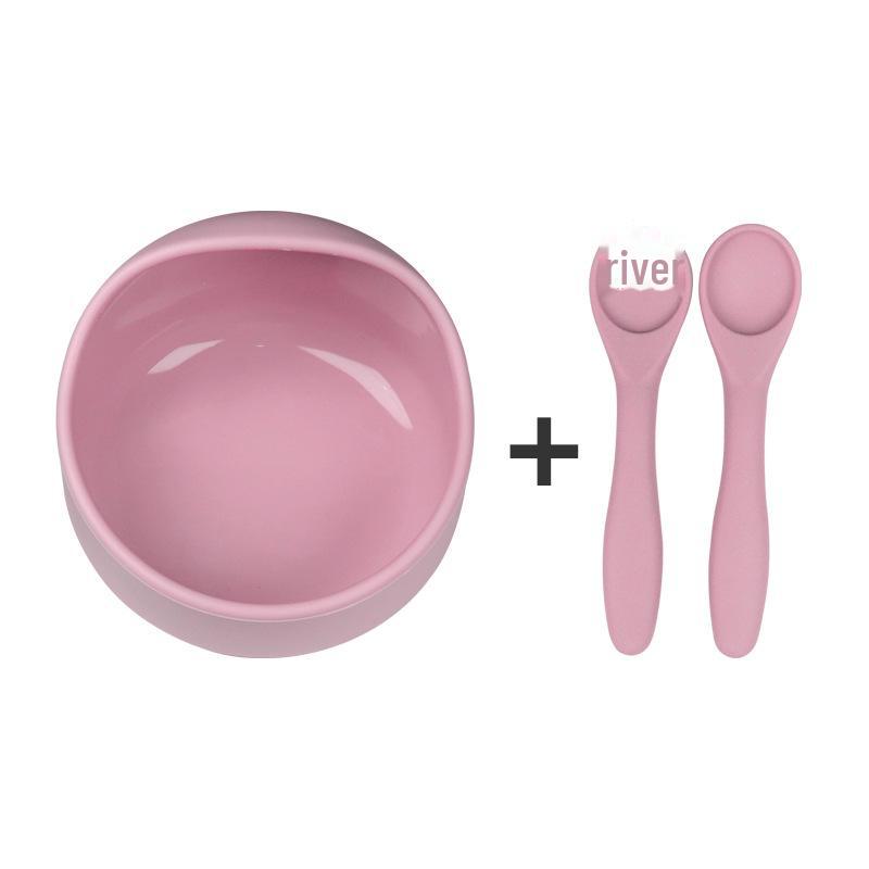 Силиконовый набор для кормления младенцев с присоской: Миска для улиток, ложка и вилка с деревянными ручками, легко моются.