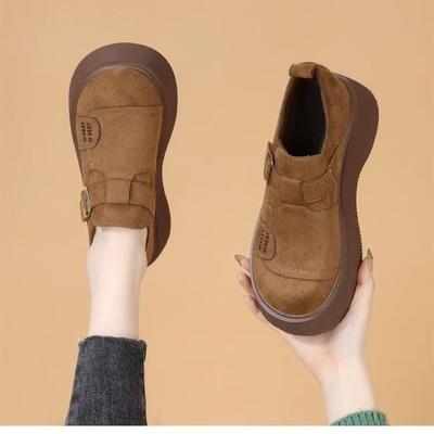 Новый стиль модной обуви для ленивых, с мягкой подошвой, увеличивающей рост, на толстой подошве, ретро одинарная женская обувь