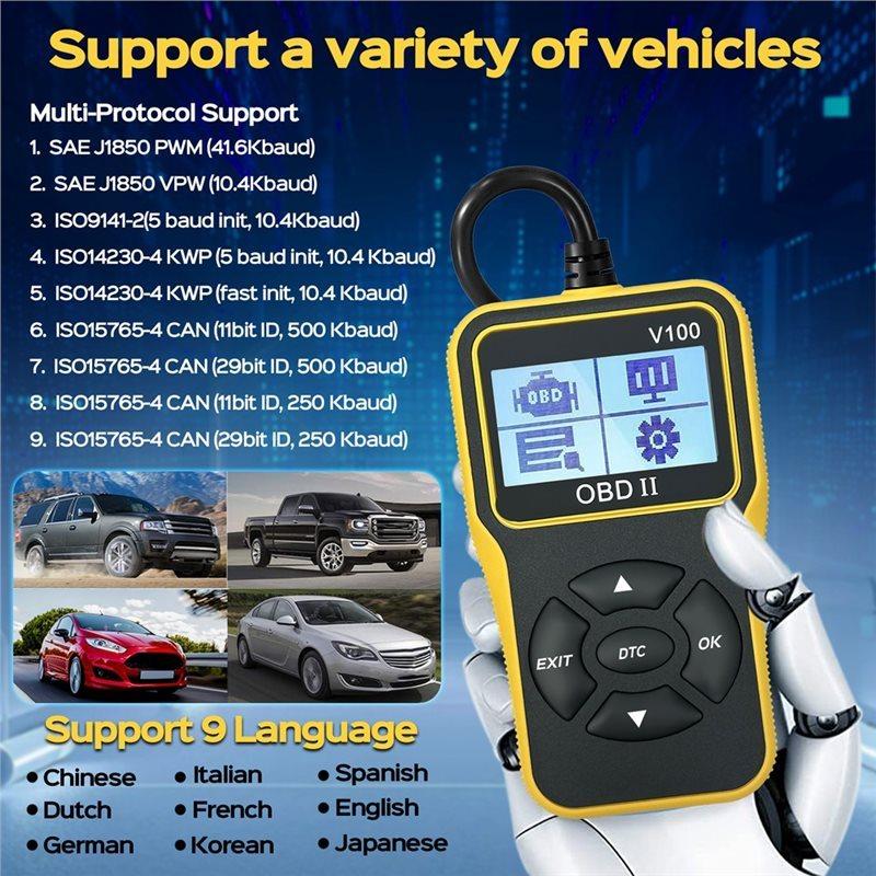 OBD2 Auto Scanner Diagnostic Tool Enhanced Engine Code Reader With Reset Functionality For Efficient For Car Diagnostics