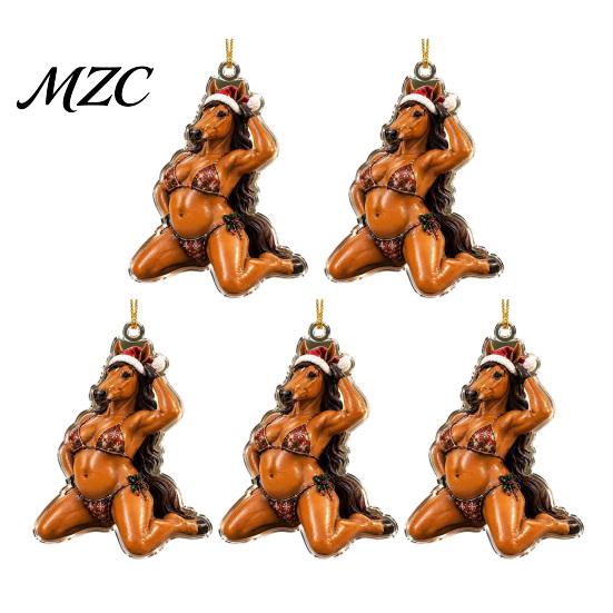 Lightweight Shatterproof Xmas Ornaments 5 Pcs Quirky Bikini Christmas Ornament, Funny 2D Acrylic Santa Claus Horse Novelty Tree Accessories Dachshund