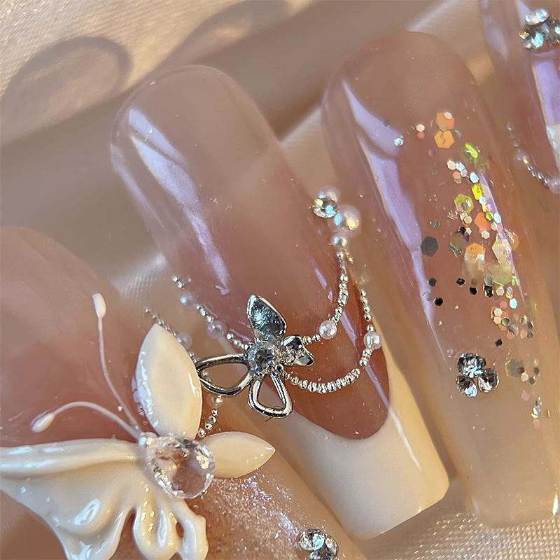 2Pcs 3D Butterfly Nail Accessories Zircon Sparkling Diamond Mini Embellishment Nail Decoration Nail Butterfly Drill