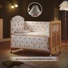 Movable Solid Wood Foldable Baby Crib, Unpainted, Multifunctional Newborn Bed