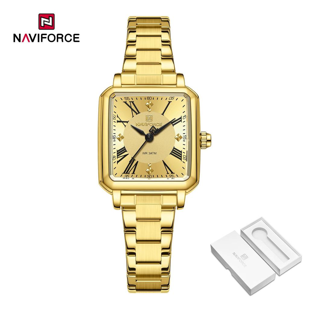 NAVAFORCE Женские кварцевые часы Церемония Вечеринка Ремешок из нержавеющей стали Водонепроницаемые Квадратный римский циферблат Женские повседневные модные аксессуары Часы NF5065