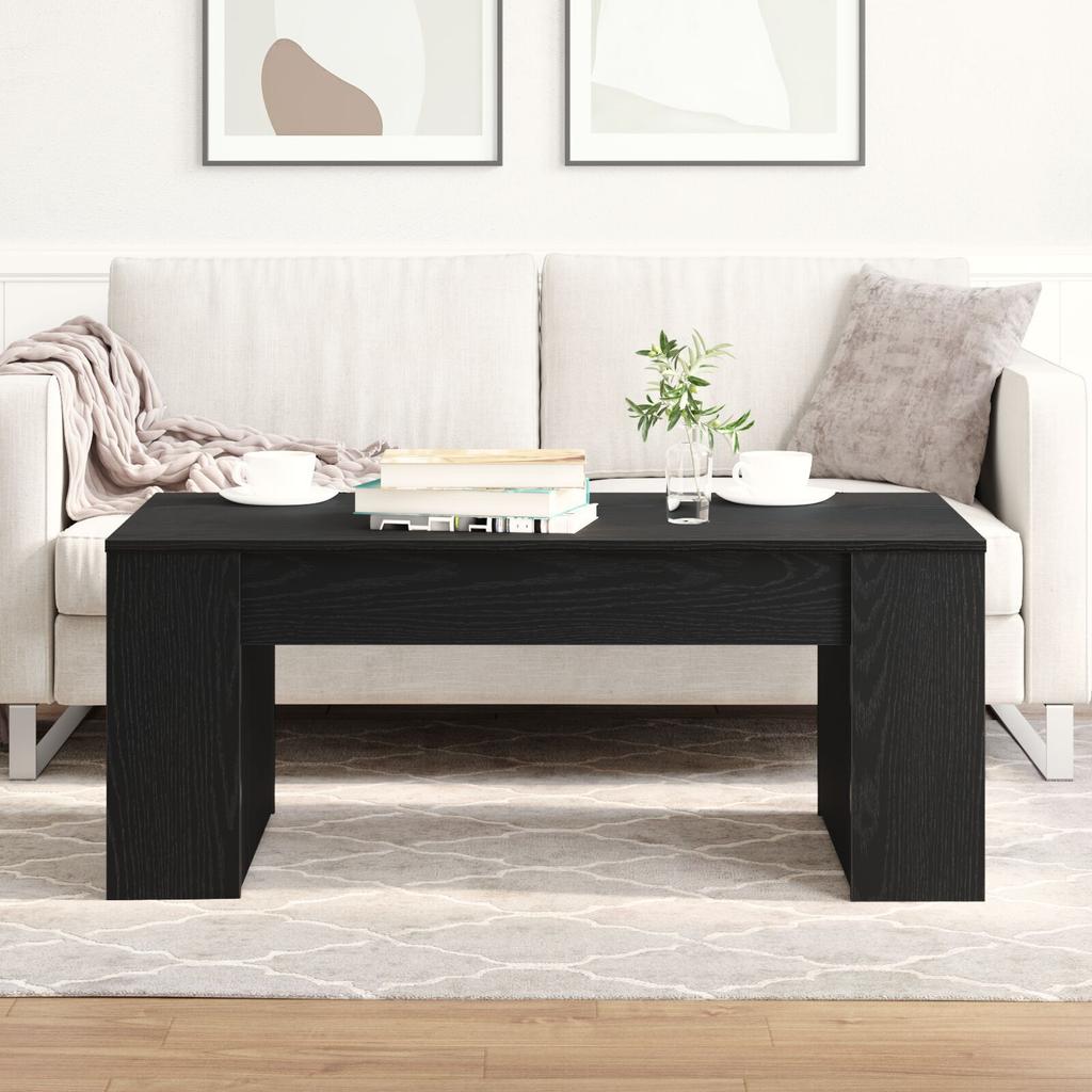 Creative design coffee table, living room table with double open shelves on the sides, sofa side table, black oak 102x55x42 cm