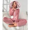 Комбинезон с капюшоном и ушками кролика в стиле колор-блок - Женская пижама из кораллового флиса для осени и зимы