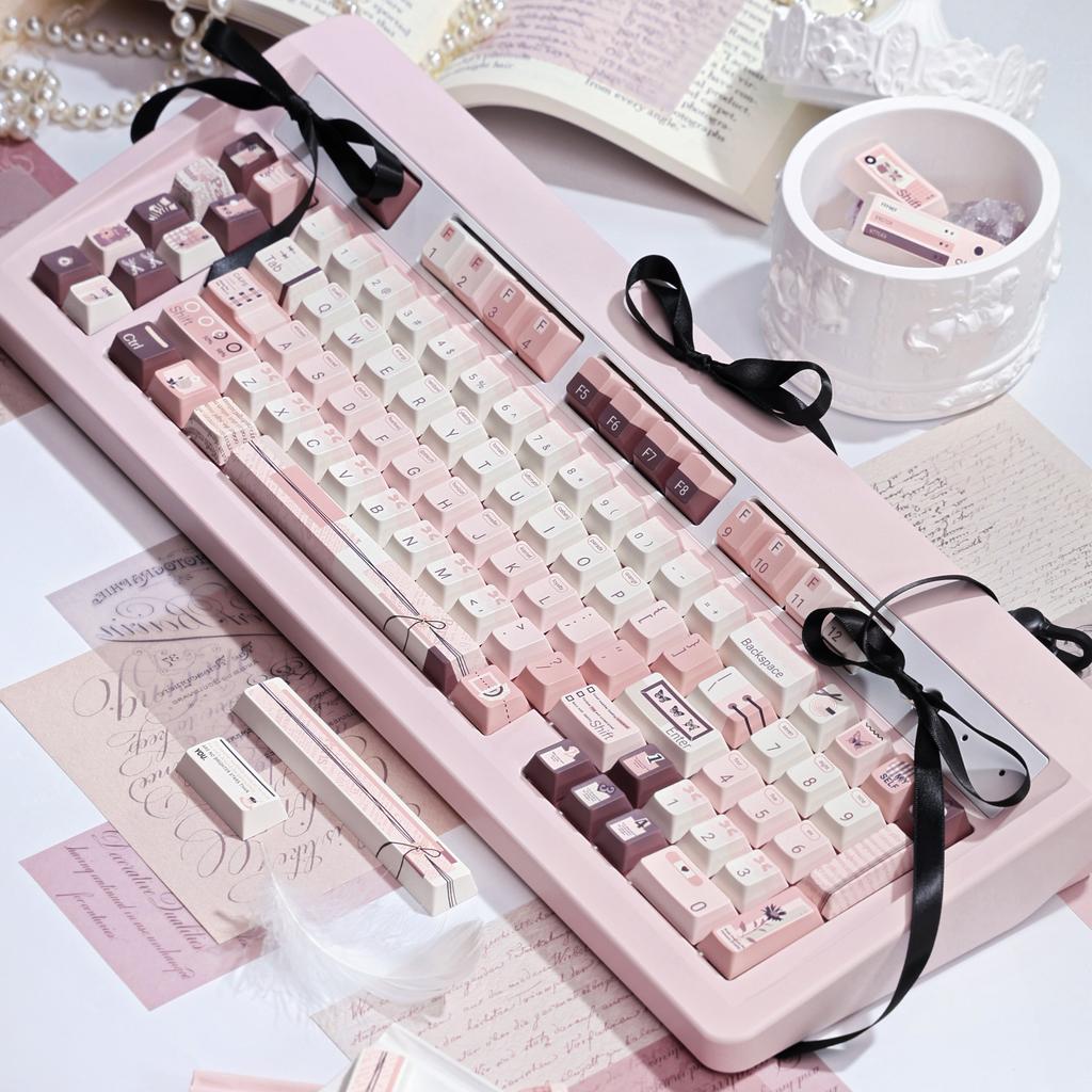 Keycaps Princess Handbook Girl Cute Pink Soa Cherry Pbt Material Sublimation 140 Key Alice Layout 7U Spacebar Keycap