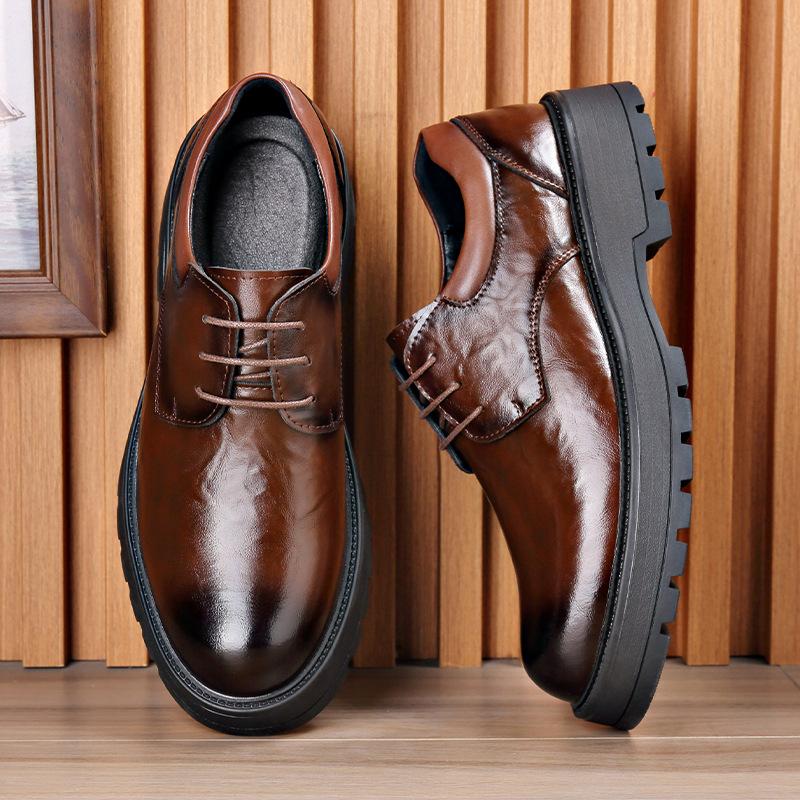 2025 новые повседневные деловые туфли в британском стиле, мужские кожаные туфли, универсальные дышащие модные туфли, туфли на платформе 505