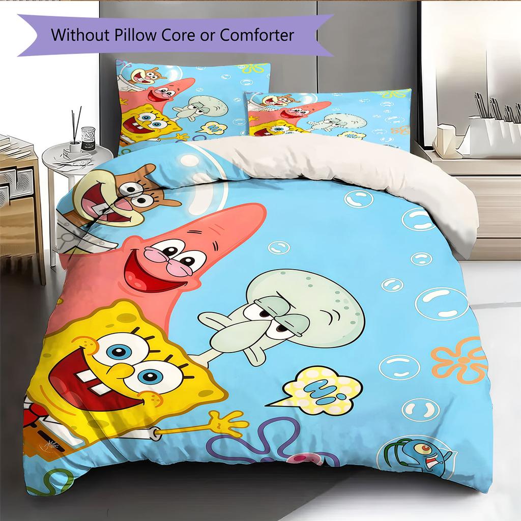 SpongeBob Cartoon Pattern Bedding Home Decoration Birthday Gift ( 1 duvet cover + 2 pillowcase, without core),fan merchandise.