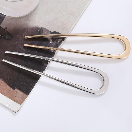 U-Shaped Hair Fork Elegant Golden Silver-color Alloy Anti-slip Long Thick Hair Updo Bun French Hair Pin Stick Women Girls Hair Accessories