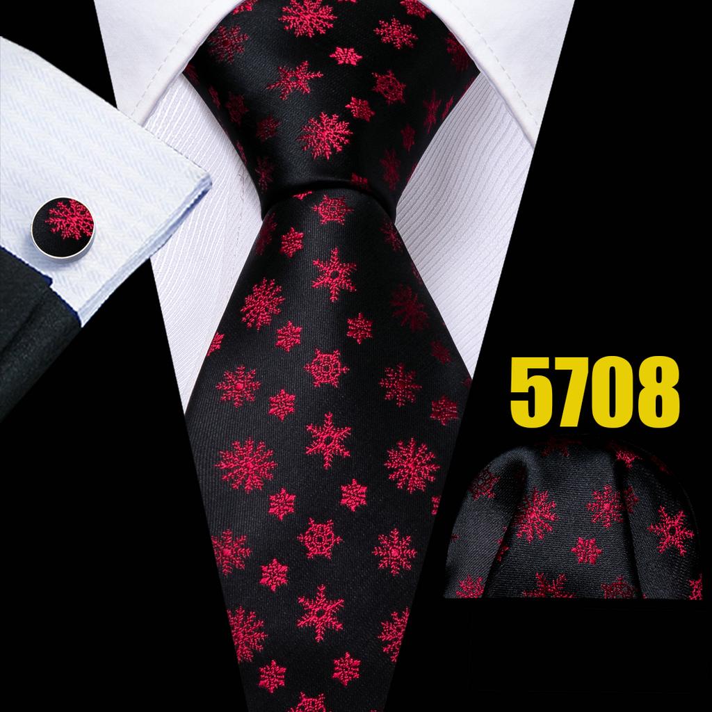 Мужской галстук Barry Wang, носовой платок, запонки, красная снежинка, мультяшный узор, рождественский галстук с атмосферой