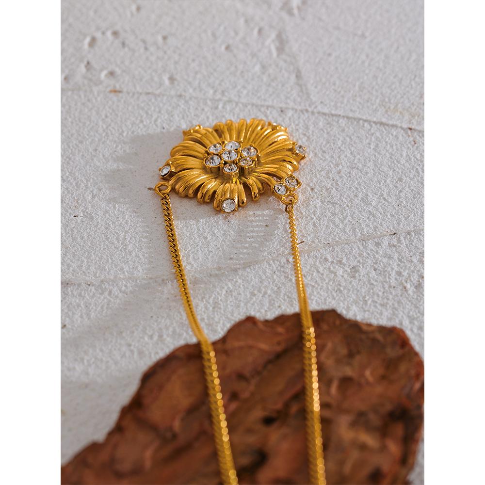 Yhpup Stylish CZ Zircon Stainless Steel Flower Pendant Necklace Gold Color 18K PVD Plated Popular Jewelry Bijoux Gala Gift