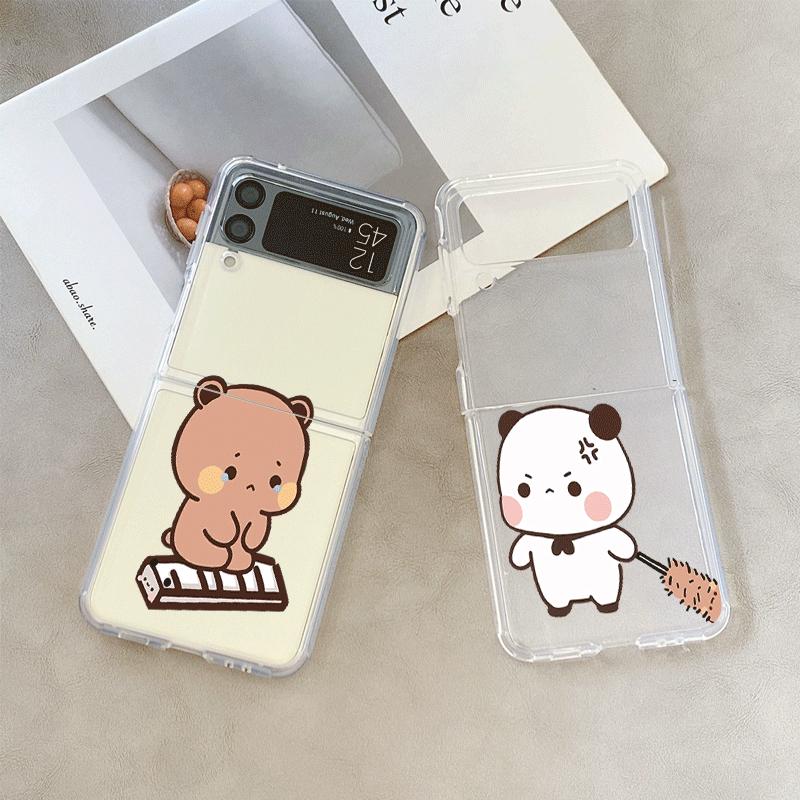 Смешной Мультяшный Чехол для Телефона Пара Dudu Bubu для Samsung Galaxy Z Flip 5 4 6 7 INS Корея Мягкий Чехол для Zflip 4 3 Чехол Парный Coque