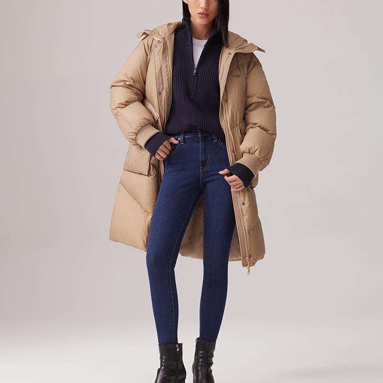 Levis Повседневная Свободная Удобная Однотонная Толстовка с Капюшоном Длинный Рукав Средней Длины Пуховик Женская верхняя одежда Кофе 002PY-0001