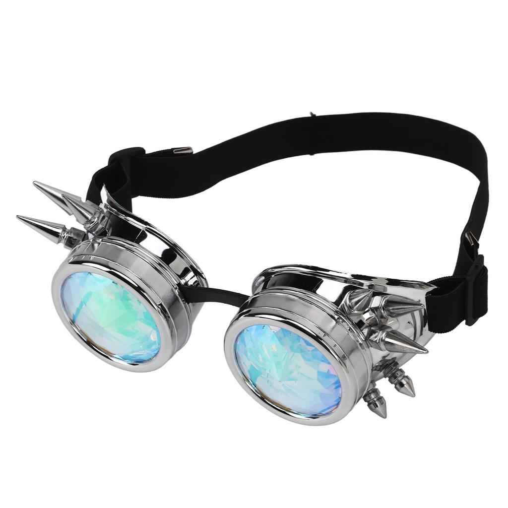 Steampunk Goggles Retro PC ABS with Elastic Band Kaleidoscope Rave Glasses for Party Gloss Silver