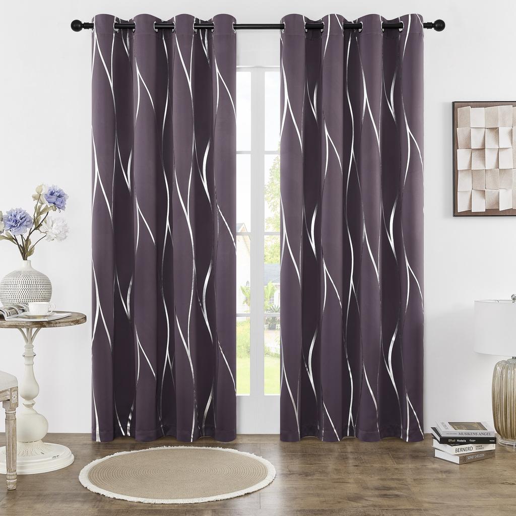 Упаковка из 2 затемняющих штор с люверсами, теплоизолирующих, затемняющих комнату с волнистой фольгой, напечатанной для спальни