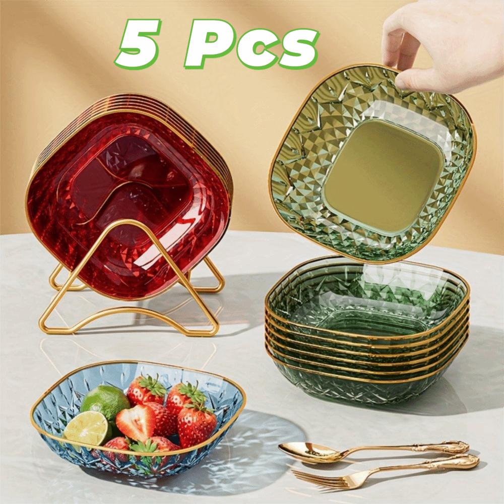 5PCS Golden Trim Snack Plate Square Dining Table Waste Dish Multi-functional Appetizer Plate Fruit