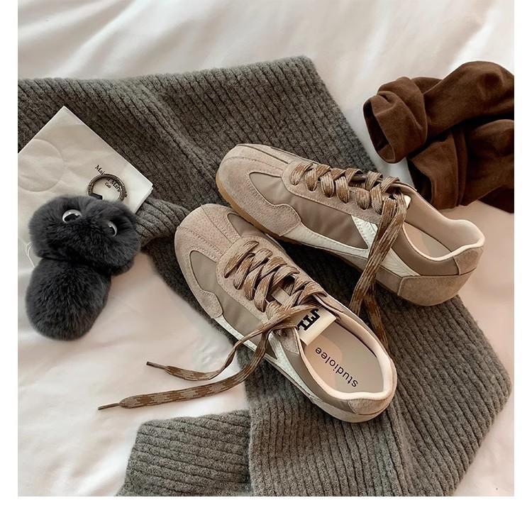 Виноградная мать в том же стиле, модный ретро контрастный цвет, круглый квадратный носок, повседневный стиль, натуральная кожа, кеды Agande для тренировок