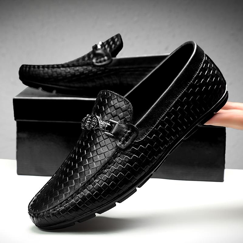Fashion Luxury Genuine Leather Black Slip-On Loafers Shoes Breathable Comfortable Moccasins Driving Shoes Casual Shoes Mens Dress Shoes