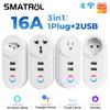 Tuya Wi-Fi умная USB-розетка ЕС США Бразилия вилка 16А адаптер для зарядки голосовое приложение Smart Life электрическое для Google Home Alexa