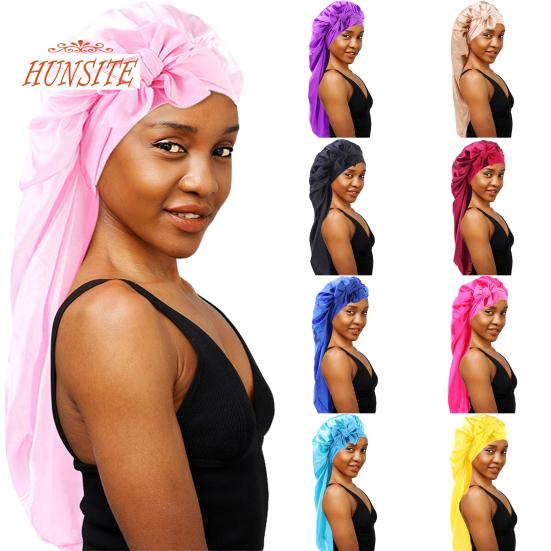 Ночная шапка с длинными атласными косами, женская шапочка для сна, эластичный галстук, большая регулируемая шапочка для сна, женская и длинная защитная шапка для вьющихся волос