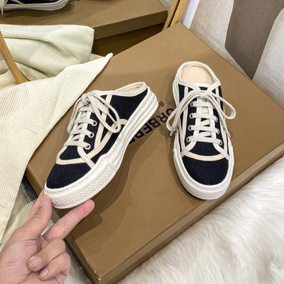 Баотоу полубосоножки женские модные для улицы новая повседневная ретро толстая подошва увеличивающая рост парусиновая обувь белая обувь женская обувь