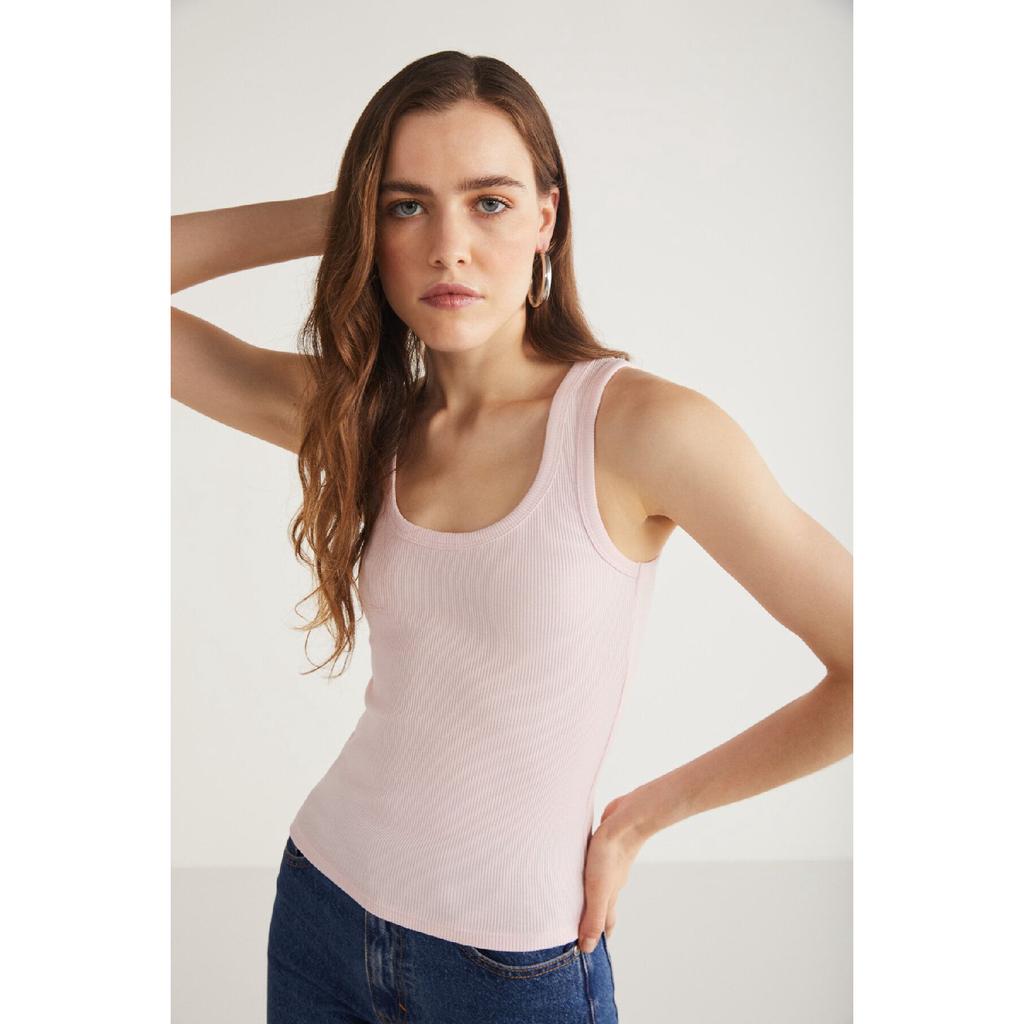 Lllesol Женская базовая белая майка в рубчик на толстых бретелях