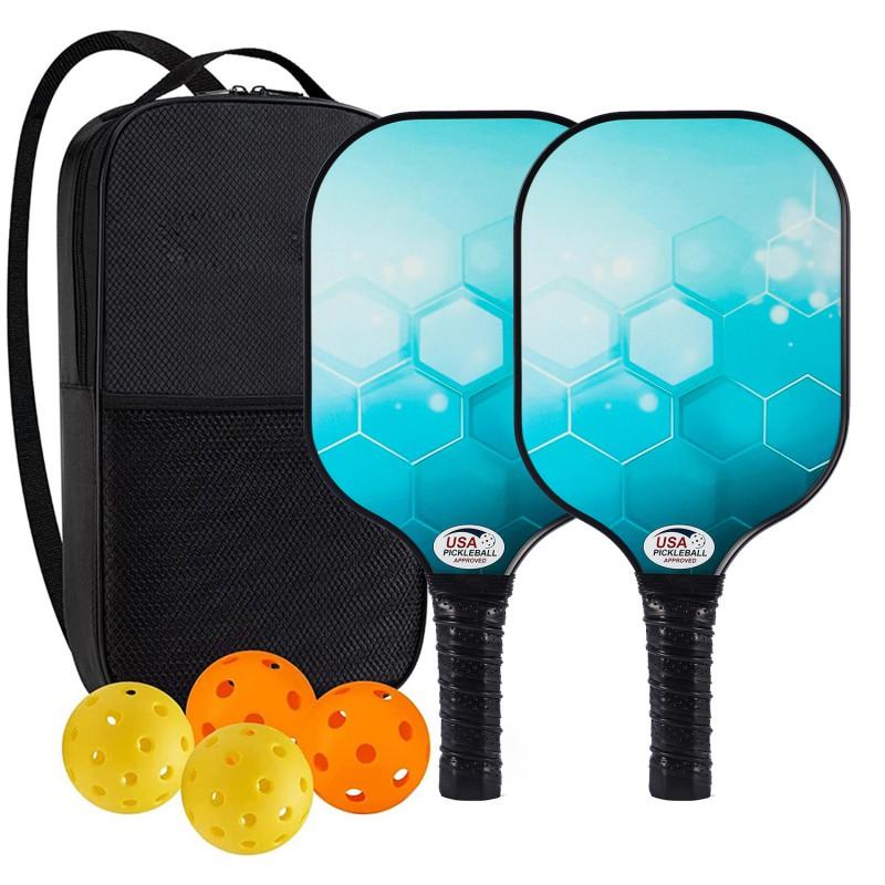 Glass Fiber Pickleball Paddle Set With PP Honeycomb Core 2 Paddles 4 Balls Carry Bag Beginners Recreational Players