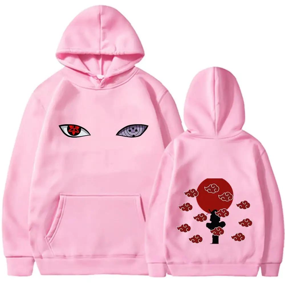 Naruto Hoodie, Unisex Drawstring Hooded Sweatshirt Akatsuki Red Cloud Itachi Anime Front Back Print Casual Long Sleeve Pullover