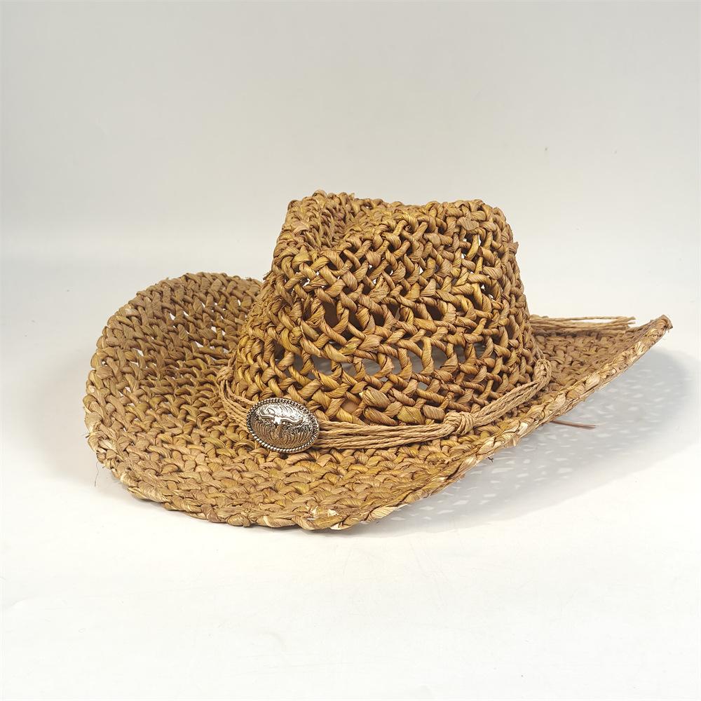 Hollow straw hat Summer sunshade cowboy hat Handwoven hat Outdoor sunscreen straw hat Corn husk