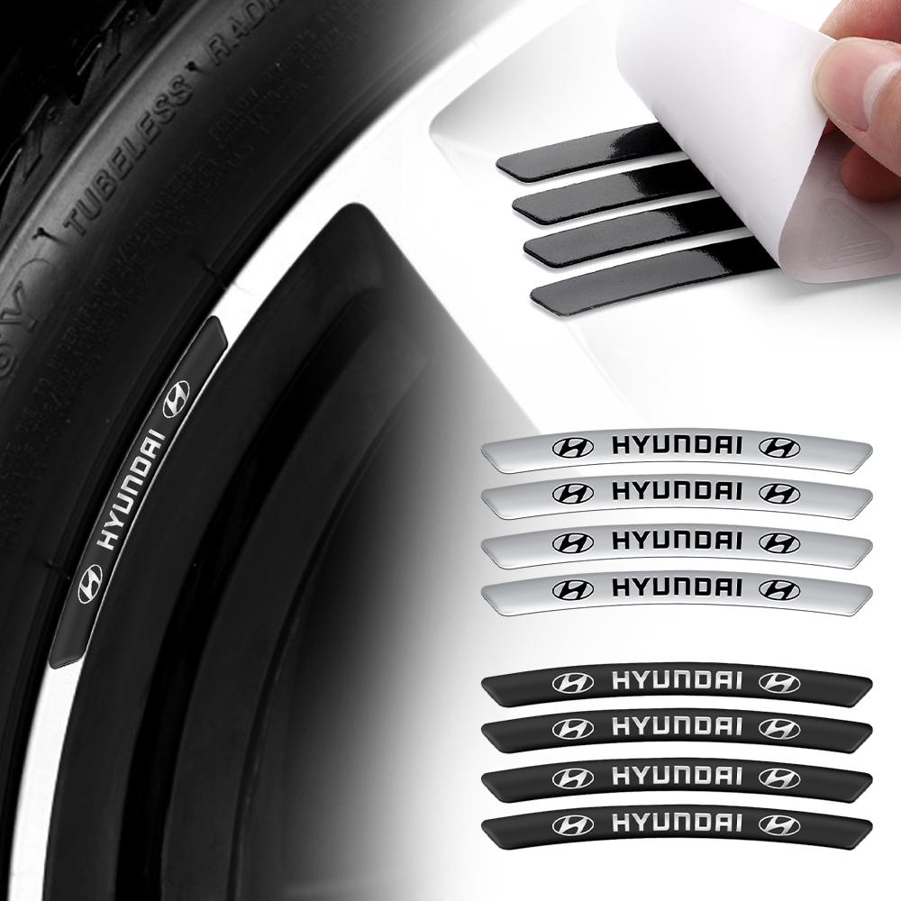 4pcs Aluminum Car Wheel Hub Decal Auto Tire Rim Strip Decor Sticker For HYUNDAI i20 i30 Tucson i10 ix35 i40 GDI Veloster Genesis lj2
