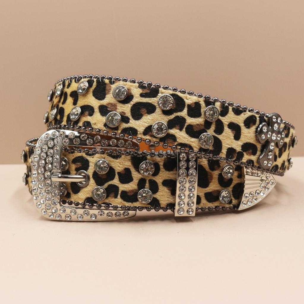 Punk Belt European and American Style Inlaid with Rhinestone Cross Rock Fashion Belt Men's and Women's Belt