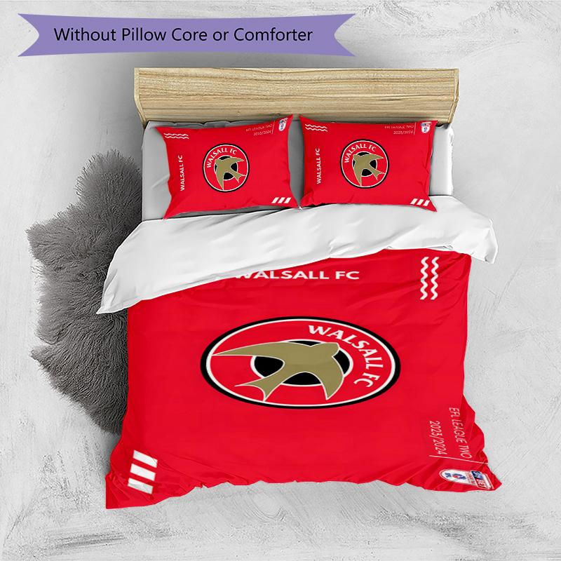 Walsall FC 3pcs Bedding Set Duvet Cover Closure Includes 1 Duvet Cover & 2 Pillowcases for All Seasons Bedroom Home Dorm Decor