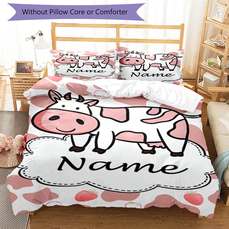 3pcs Custom Name Cow Bedding Set Duvet Cover Closure Includes 1 Duvet Cover & 2 Pillowcases, Soft and Comfortable for All Seasons.