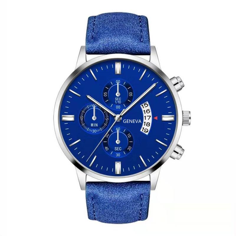 Men'S Fake Three-Eye Belt Calendar Casual Fashion Business Quartz Belt Watch One Piece Delivery