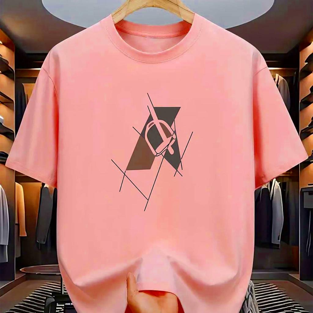 2025 Men's Summer 100 Cotton Fashionable Casual Sports Loose Plus Size Letter Pattern Printed Round Neck Short Sleeved T-shirt