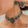 Vintage Dubai Crystal Rhinestone Choker Necklace Earrings Set Ethnic Tassel Simulation Pearl African Jewelry Women Accessories