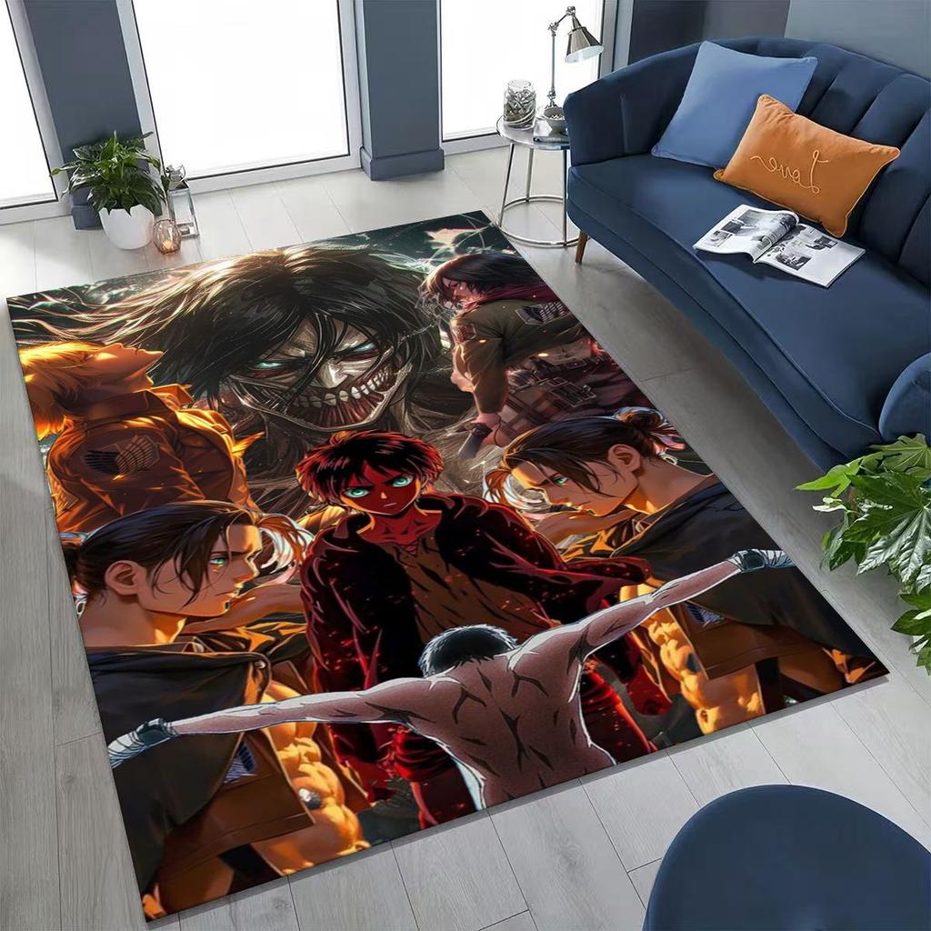 Anime Attack On Titan Eren Mikasa Cartoon Rug for Bedroom Living Room Sofa Home Doormat Decor,Kids Play Non-slip Floor Mat Gift