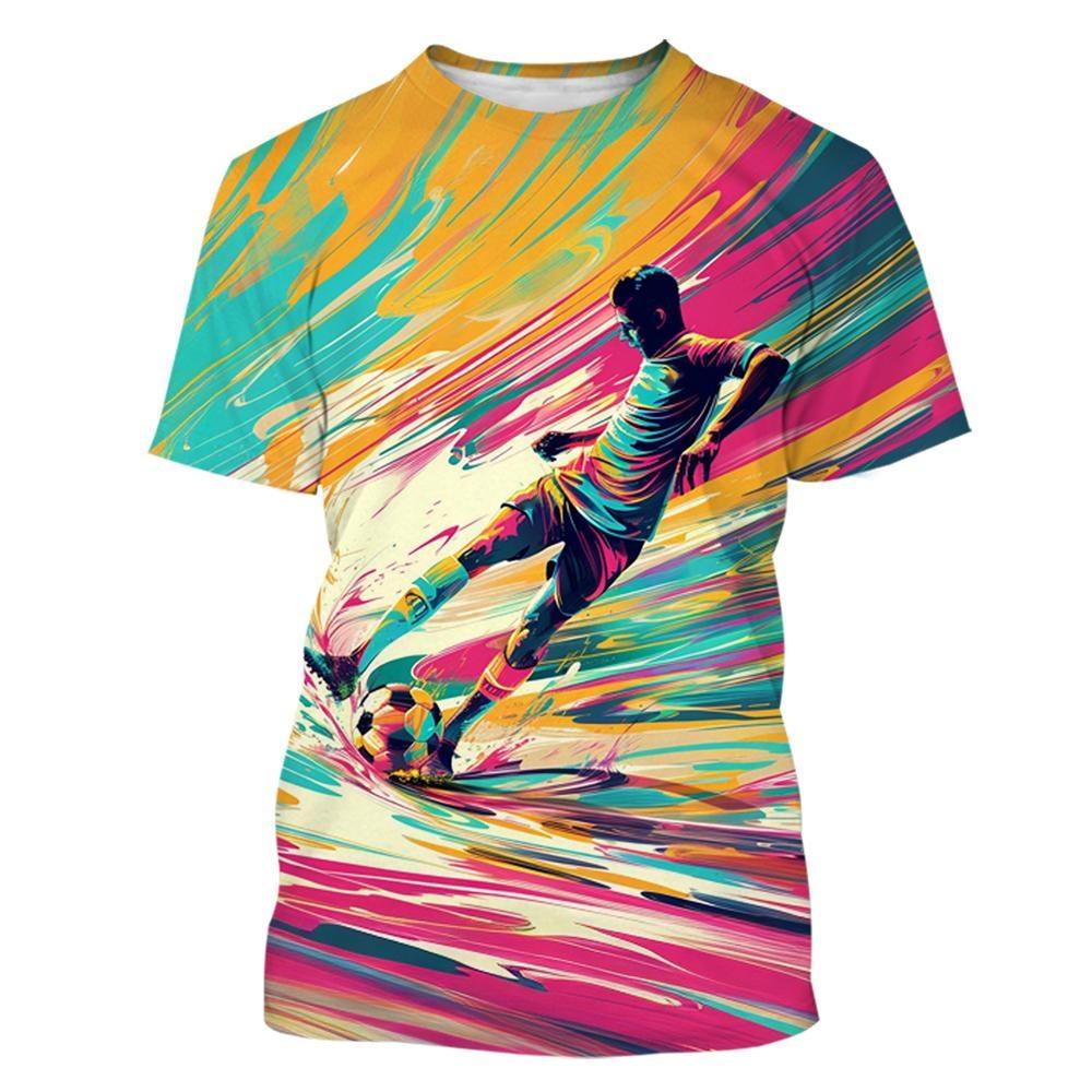 Новая модная спортивная крутая мужская футболка с 3D-принтом, повседневная и удобная футболка с круглым вырезом и футбольными узорами для детей