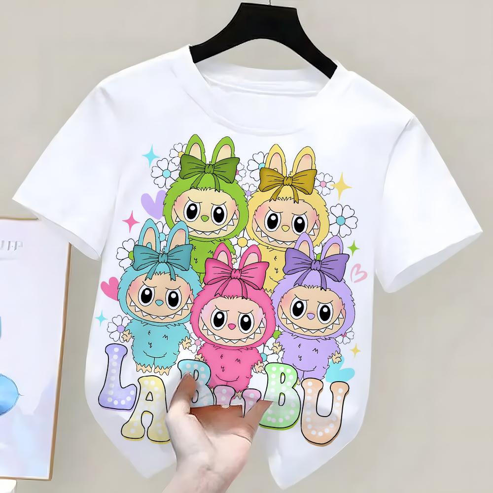 Funny Boy Girls Tshirt LABUBU Cute 3D Print Short Sleeve T-Shirt Kids T Shirts