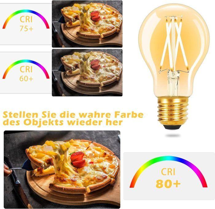 Pack de 6 ampoules LED E27 - NETTLIFE - A60 - Filament rétro Edison - 4W (blanc chaud 2700K) - Culot E27