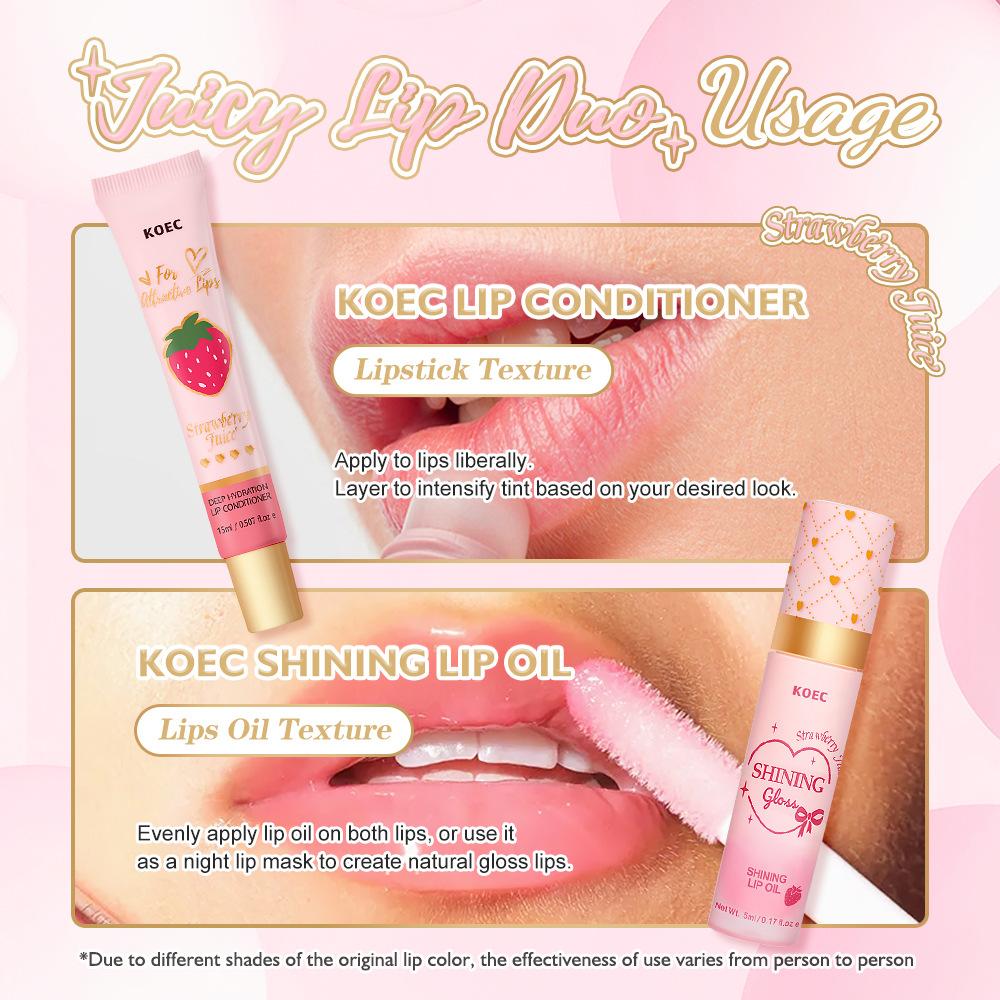 KOEC Strawberry Lip Set Peach Lip Oil + Lip Milk Hydrating Moisturizing Anti-Crack