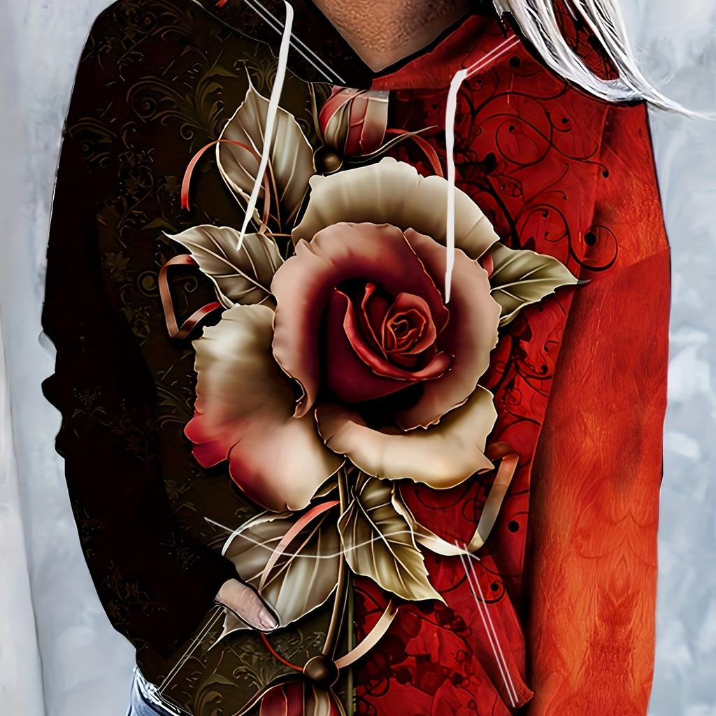 Женская толстовка с цветочным принтом - стильная повседневная толстовка с эластичным плетением,