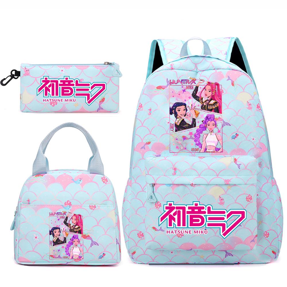 3Pcs/set Anime Cartoon Demon Hunters Printed Backpack Handbag Pencil Case for Teenger Student Girl Boy Large Capacity Waterproof Bookbag