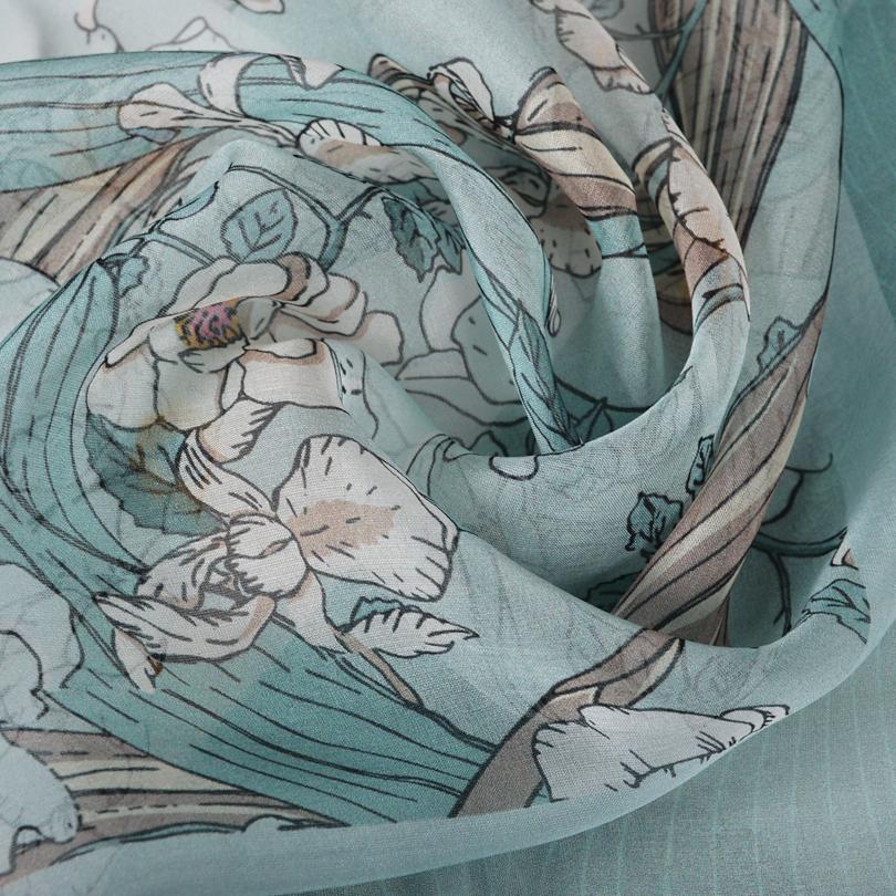 [BYSIFA] Bean Green 100% Silk Chiffon Hijab Scarf Ladies Brand Long Scarf Beach Shawls Autunm Winter Women Floral Design Scarves