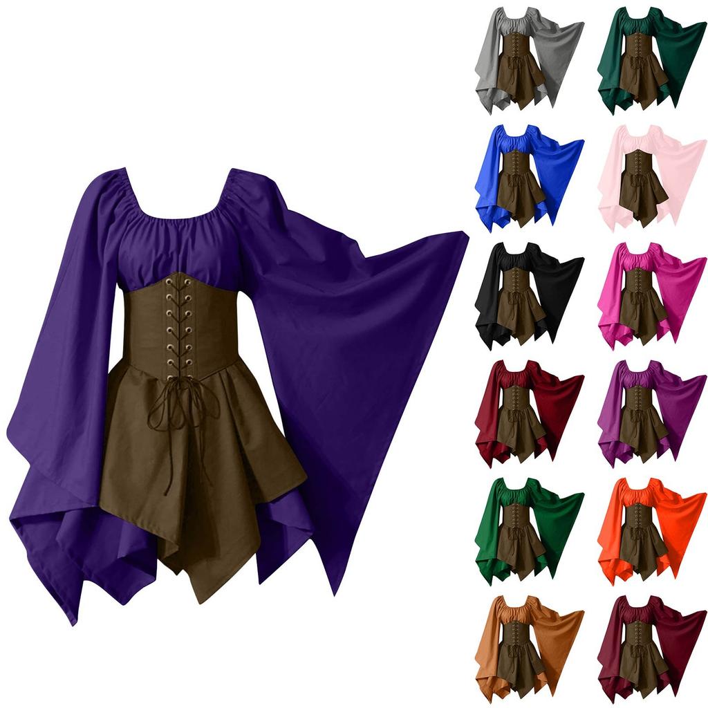 Women Fashion Long Sleeve Vintage Dress Cosplay Party Evening Night Formal Dress