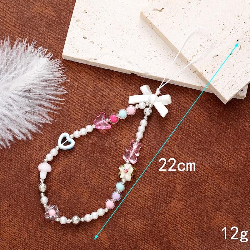 Korean Love Heart Beaded Phone Chain & Keychain Set for Women